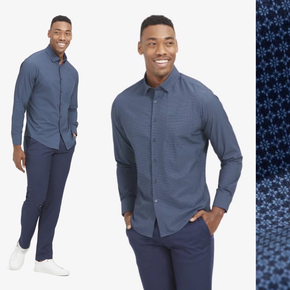 Mizzen + Main Leeward No Tuck Button Down Dress Shirt, Long Sleeve, L, Blue